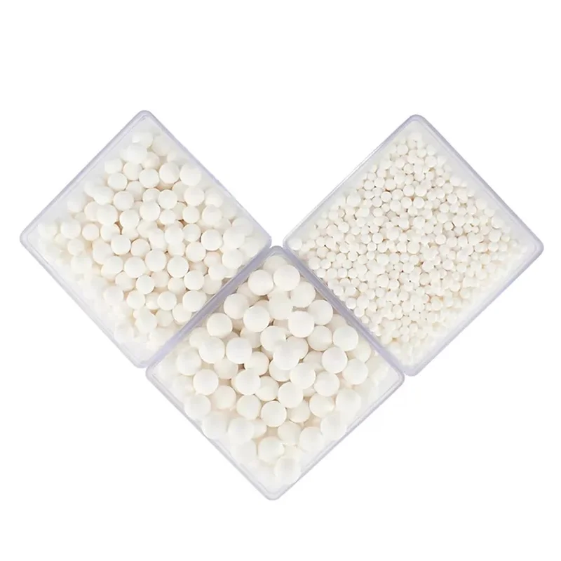 Three sizes of molecular sieve 4A beads in laboratory dishes - Aluminaworld supplier photo